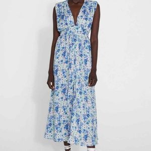 Zara Deep V-Neck Floral Maxi Dress Size XS